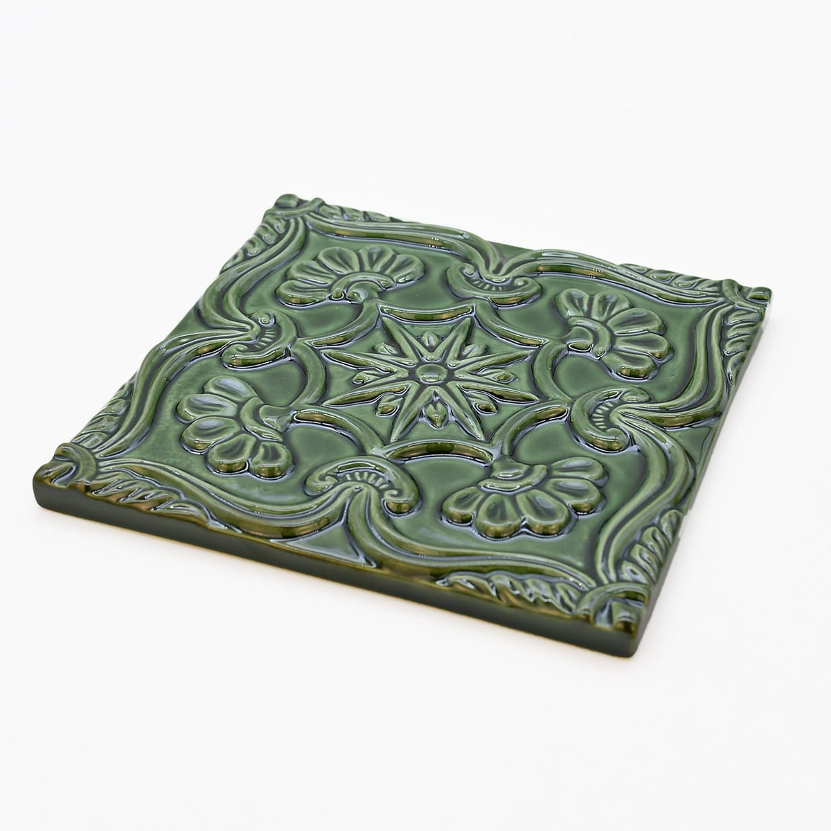 Azulejo à relief vert émeraude du Portugal Azulejo Padrão à relief - 15x15cm