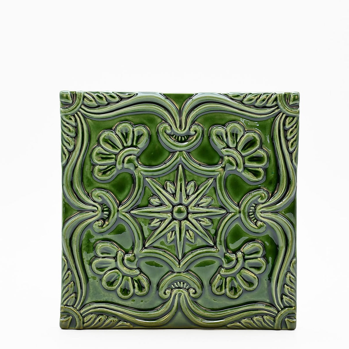 Azulejo à relief vert émeraude du Portugal Azulejo Padrão à relief - 15x15cm