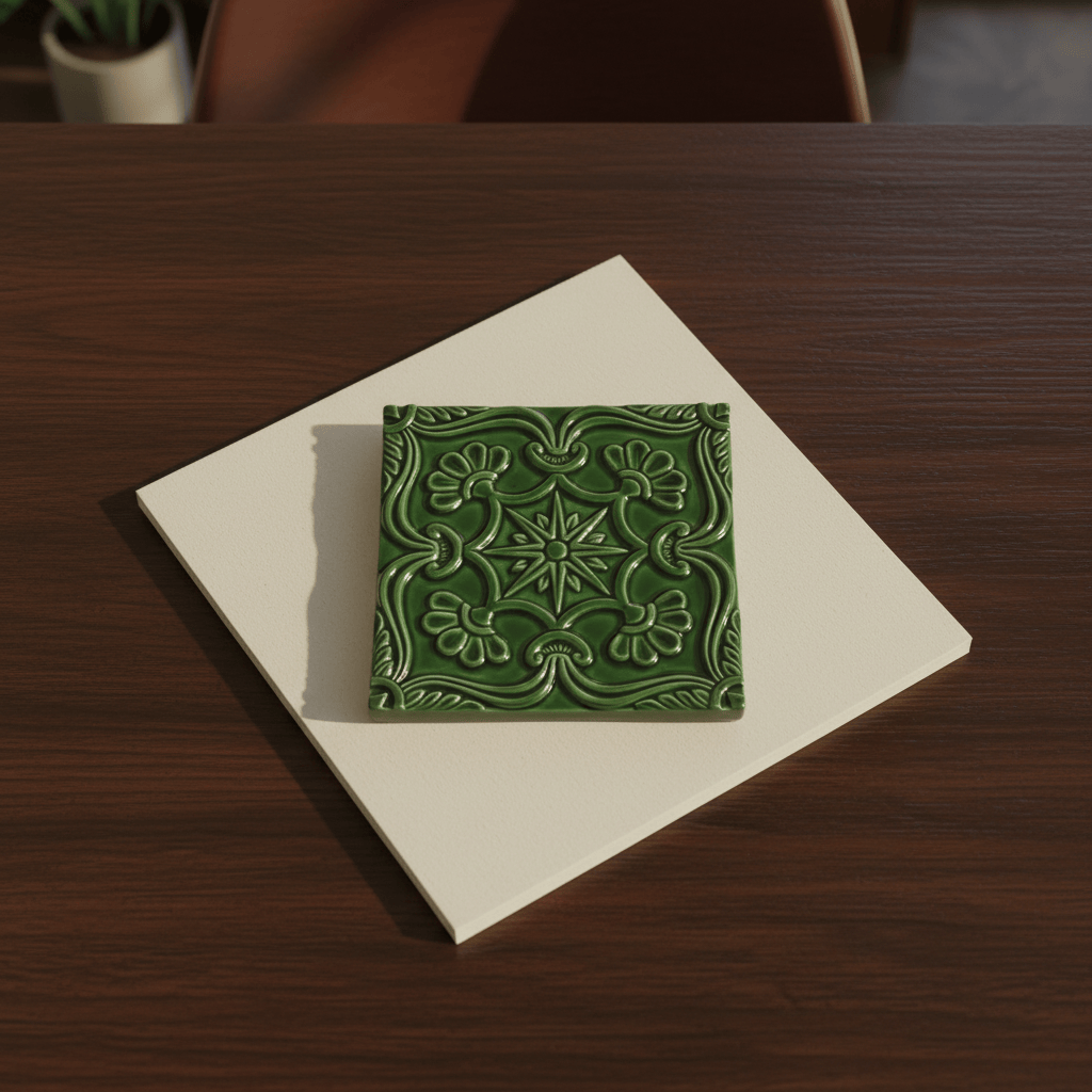 Azulejo à relief vert émeraude du Portugal Azulejo Padrão à relief - 15x15cm