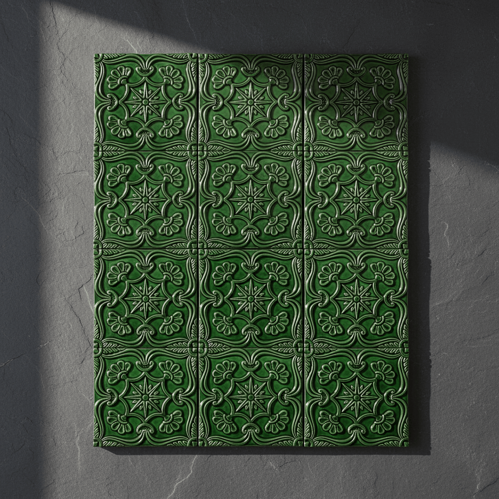 Azulejo à relief vert émeraude du Portugal Azulejo Padrão à relief - 15x15cm