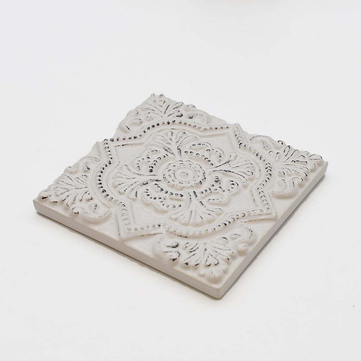 Azulejo du Portugal blanc I Fabrication artisanale Azulejo Padrão à relief - 10x10cm