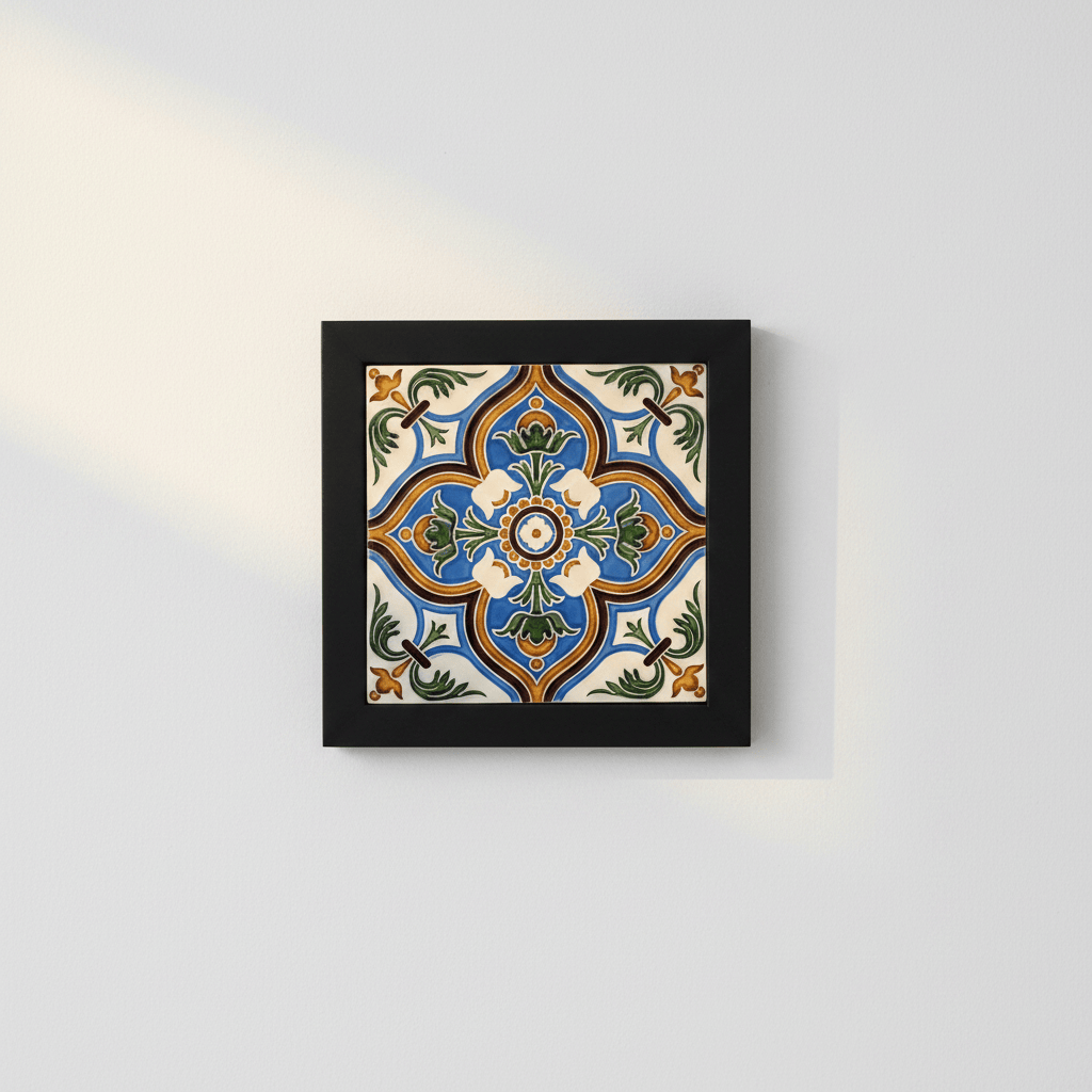 Azulejo hispano-maure artisanal 14x14cm | Fait main Portugal Azulejo Hispano-Maure 14x14cm