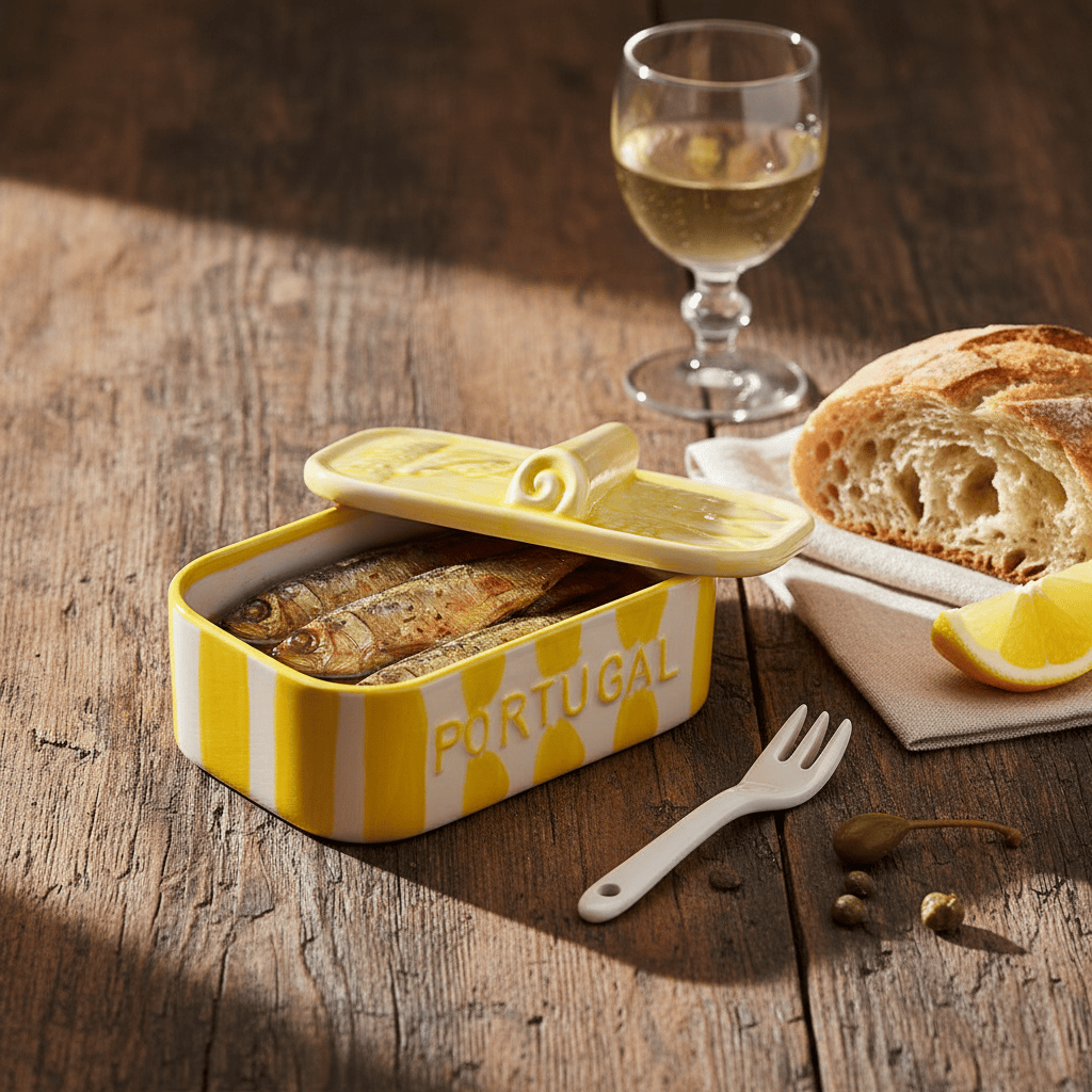 Boite en céramique rayée jaune Boite à sardines en céramique rayée - Jaune