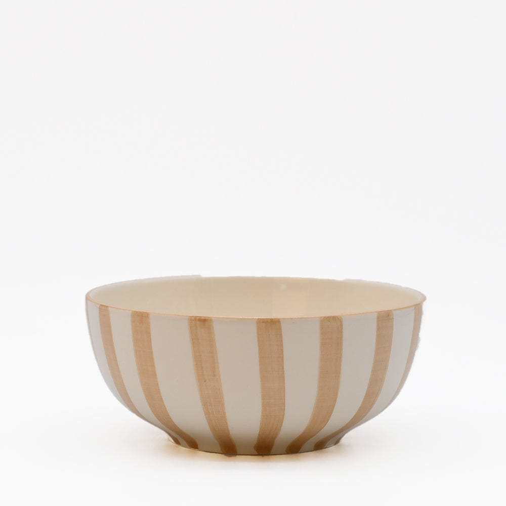 Bol à céréales en céramique portugaise rayé moka et blanc Bol à céréales rayé "Costa Nova Mar" 16cm - Moka