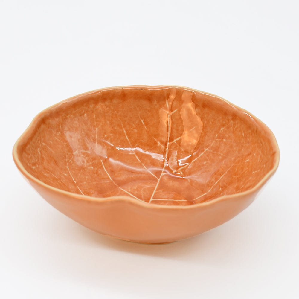 Bol orange feuille de chou en grès | Fabriquée au Portugal Bol en grès en forme de chou - Orange