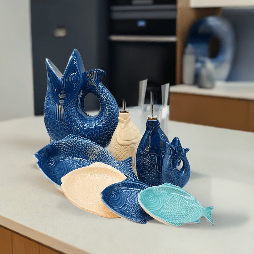 Carafe à huile ou vinaigre en céramique en forme de poisson Carafe à huile en céramique en forme de Poisson - Bleue