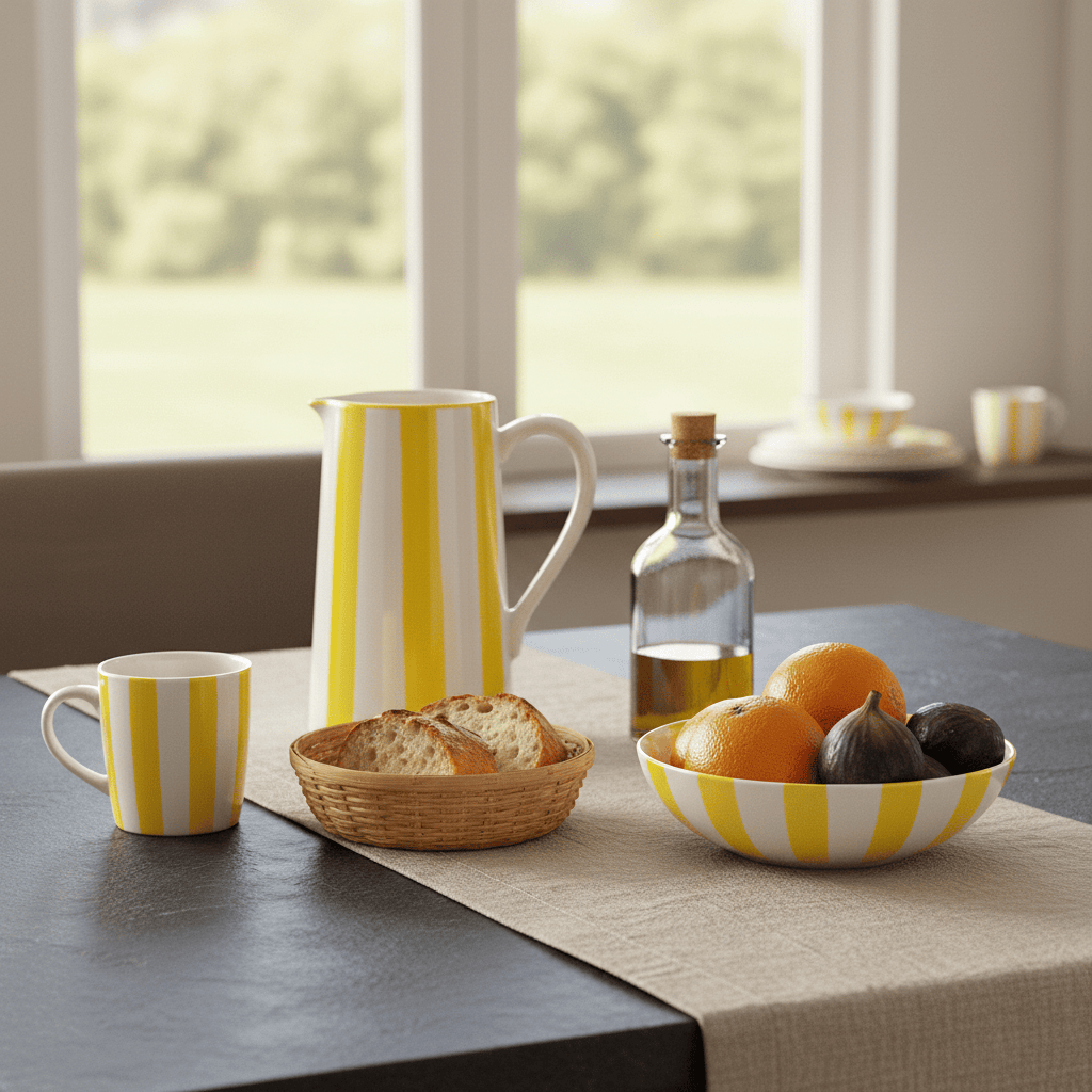 Carafe rayée en céramique jaune Carafe rayée "Costa Nova Mar" - Jaune