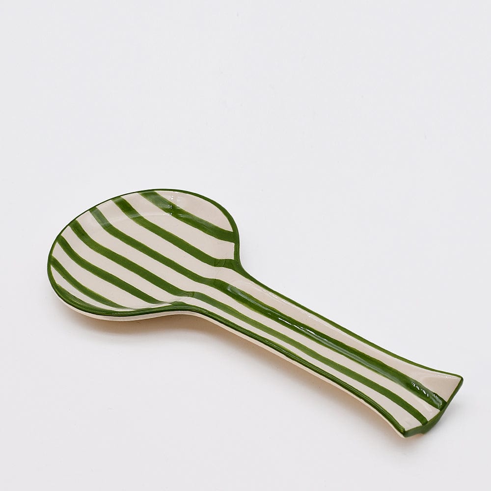 Cuillère de table en céramique rayée verte et blanche I Vaisselle du Portugal Cuillère de service rayée "Costa Nova Mar" - Vert