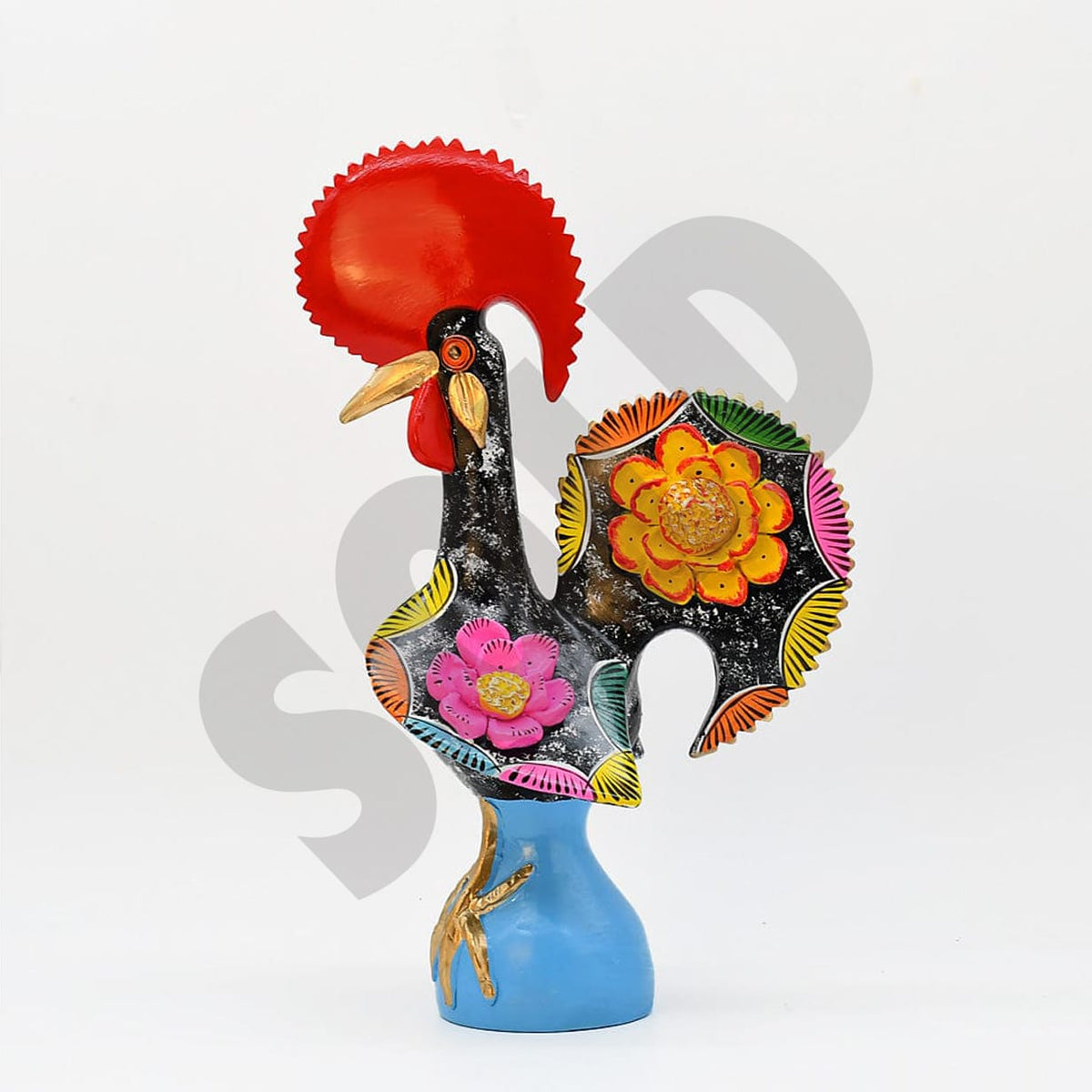 Grand Coq du Portugal noir en terre cuite Prazeres Cota Coq de Barcelos 40cm noir - Prazeres Côta