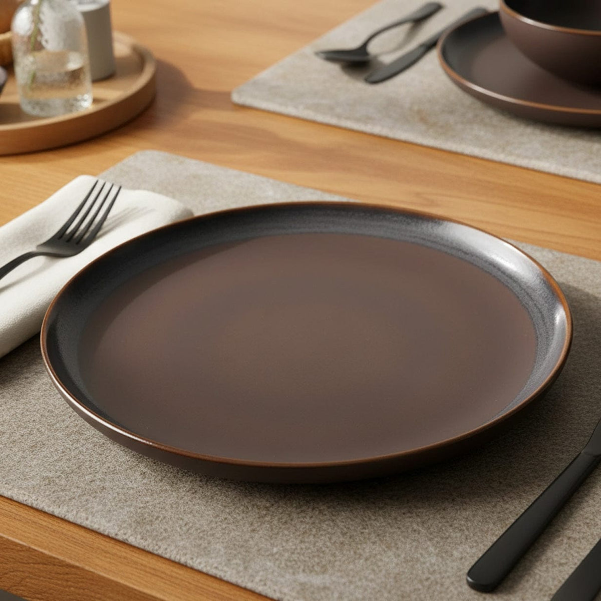 Grande assiette en grès marron portugais Assiette en grès "Café" - 29cm