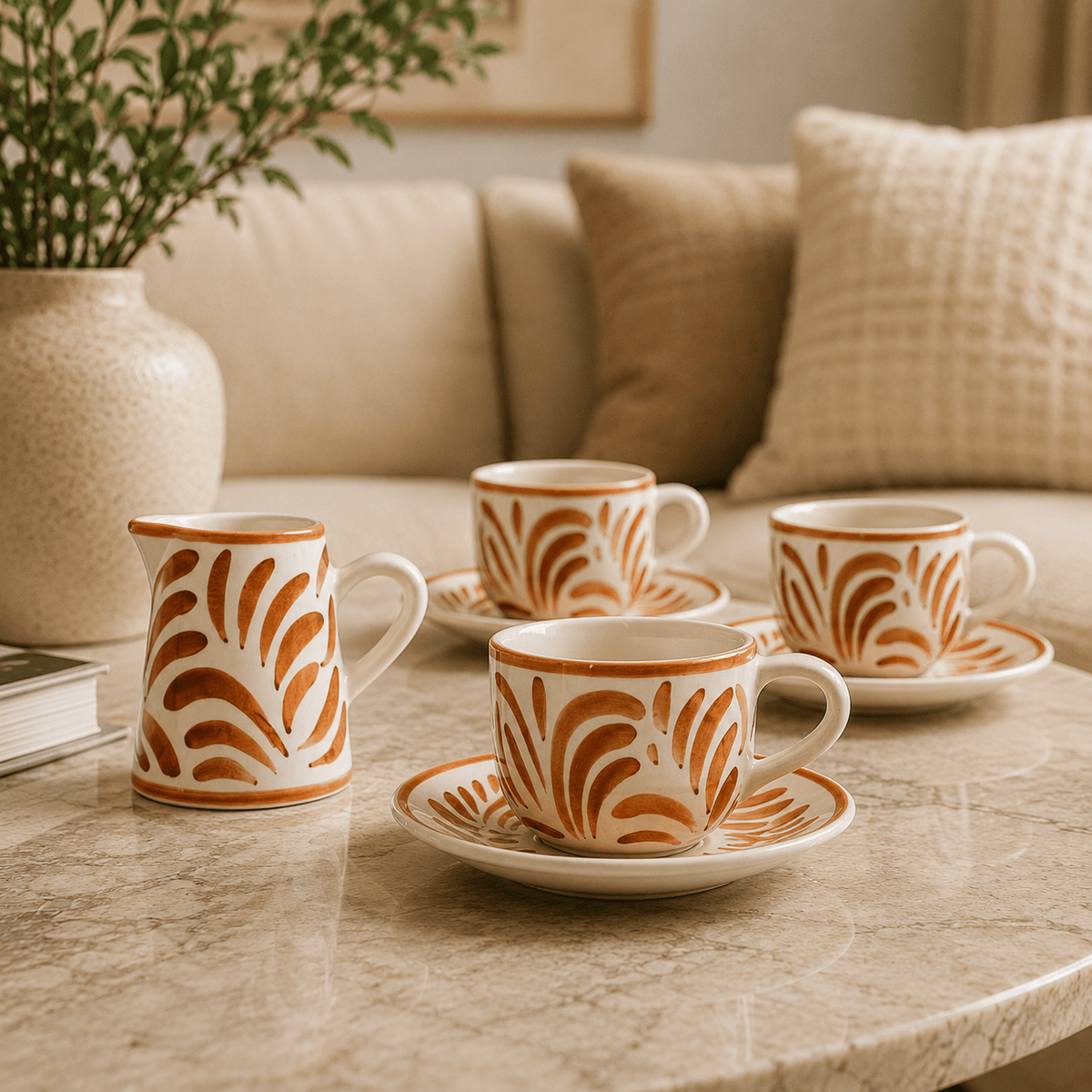 Grande tasse et sous-tasse en céramique portugaise terracotta Grande tasse et sous-tasse en céramique "Andorinha" - Terracotta