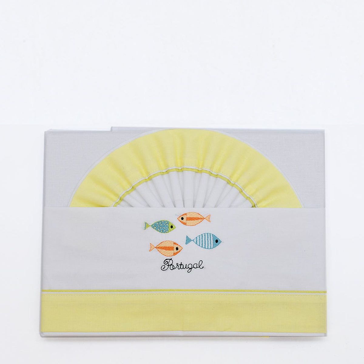 Parure de lit coton jaune brodée sardines portugaises | Luisa Paixão Parure de lit bébé "Sardinhas" - Jaune