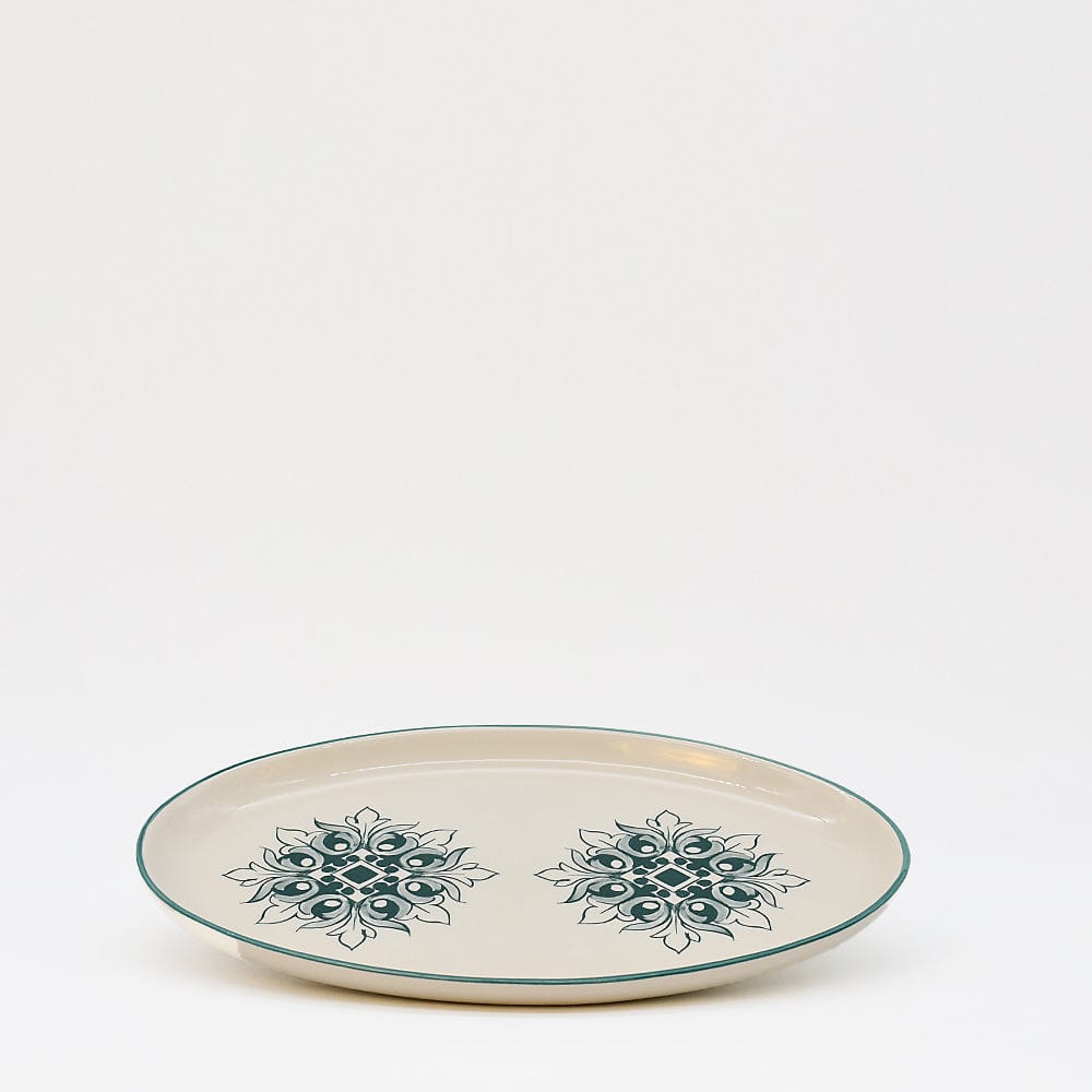 Plat ovale en céramique vert motifs Azulejos 26cm Plat ovale en céramique "Brasão" 26cm - Vert