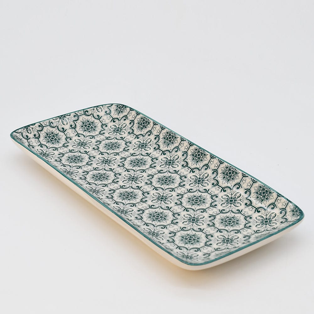 Plat rectangulaire en céramique motifs azulejos verts et blancs Plat en céramique "Padrão" - Vert
