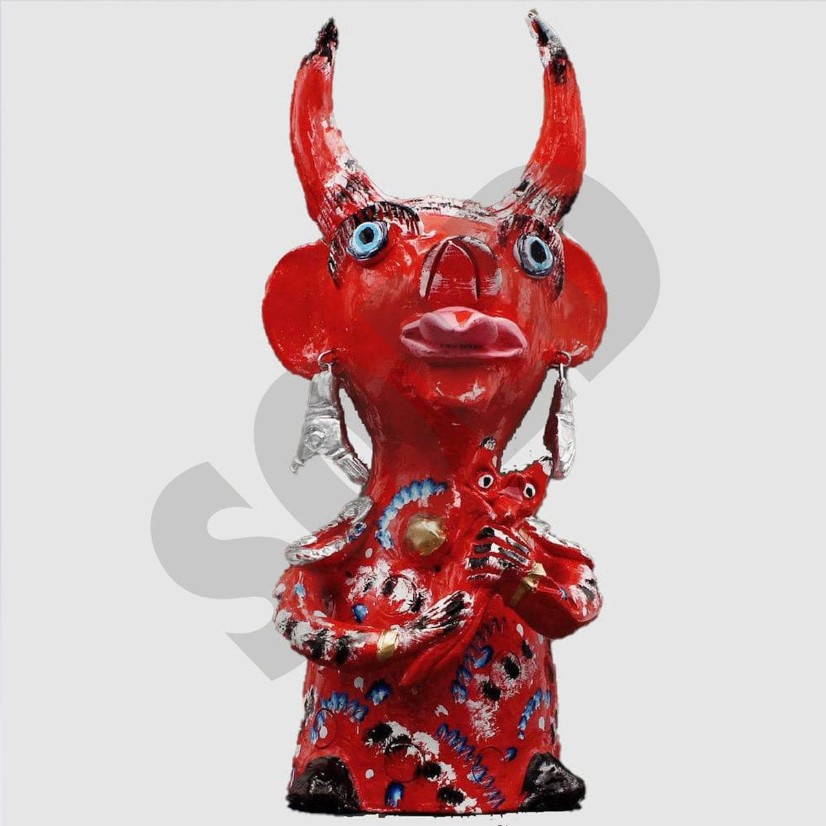 Reproduction du Diable en terre cuite par Julia Cota Diabo com criança 40 cm - Jùlia Côta