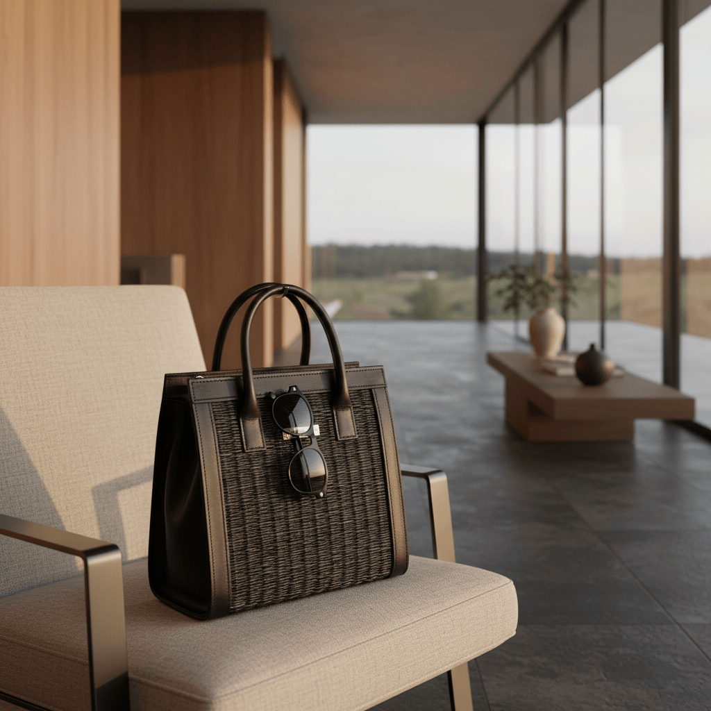 Sac à main en cuir et jonc noir I Tendance portugaise I Vente en ligne Sac en cuir et jonc 26cm - Noir