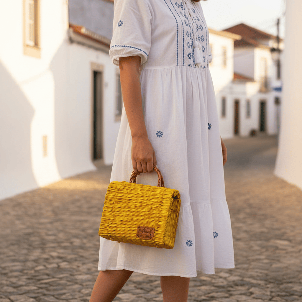 Sac cabas en osier 22cm Jaune Sac cabas en jonc 22cm - Jaune