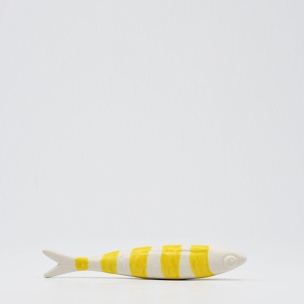 Sardine en céramique de Caldas da Rainha I Décoration murale Sardine rayée en céramique de Caldas da Rainha - Blanc & jaune