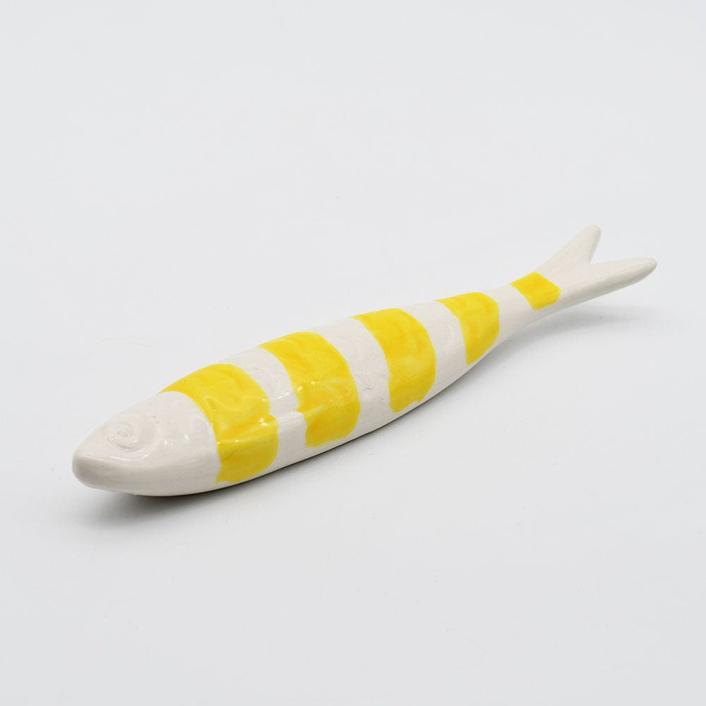 Sardine en céramique de Caldas da Rainha I Décoration murale Sardine rayée en céramique de Caldas da Rainha - Blanc & jaune