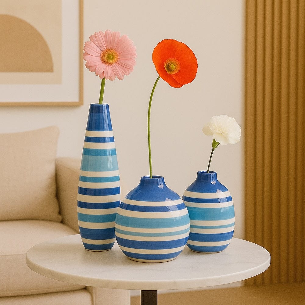 Soliflore boule bleu I Vases en céramique du Portugal Vase boule rayé - Bleu