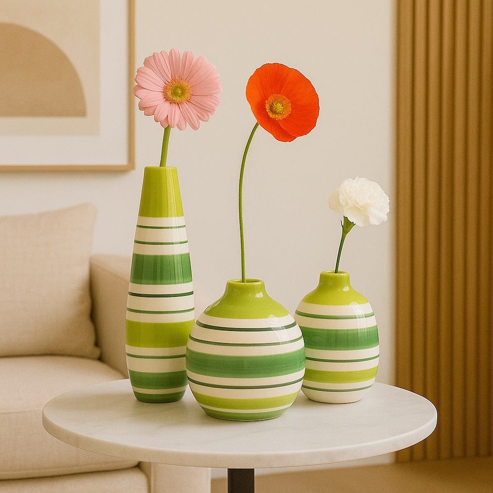 Soliflore boule rayée vert I Vases en céramique du Portugal Vase boule rayé - Vert