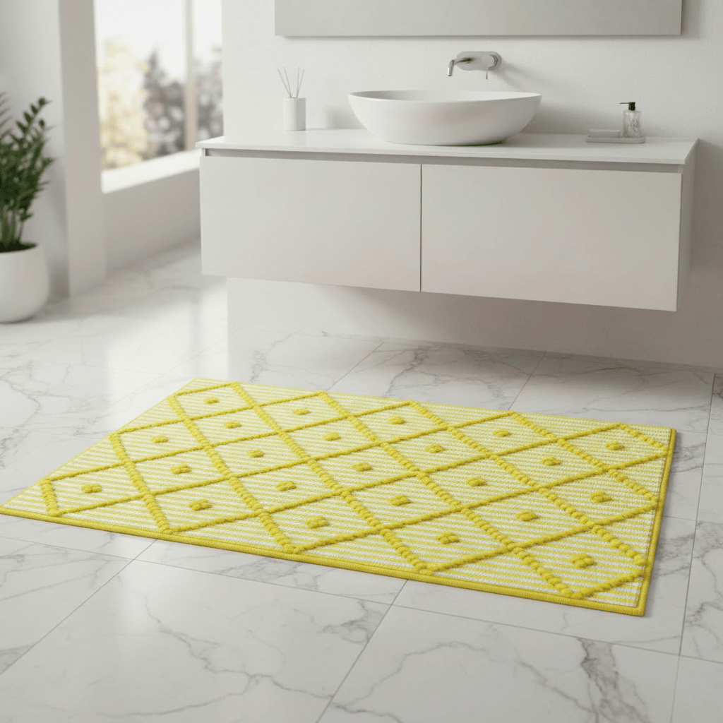 Tapis de salle de bains portugais Jaune & Blanc I 100x50cm Tapis de salle de bain 100x50 - Jaune & Blanc