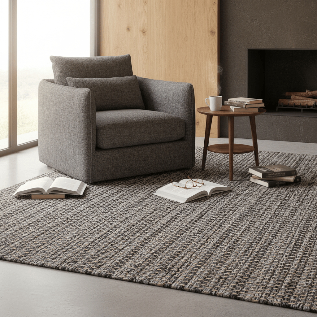Tapis gris en fibres mélangées I Fabrication artisanale portugaise Tapis en fibres mélangées - Gris