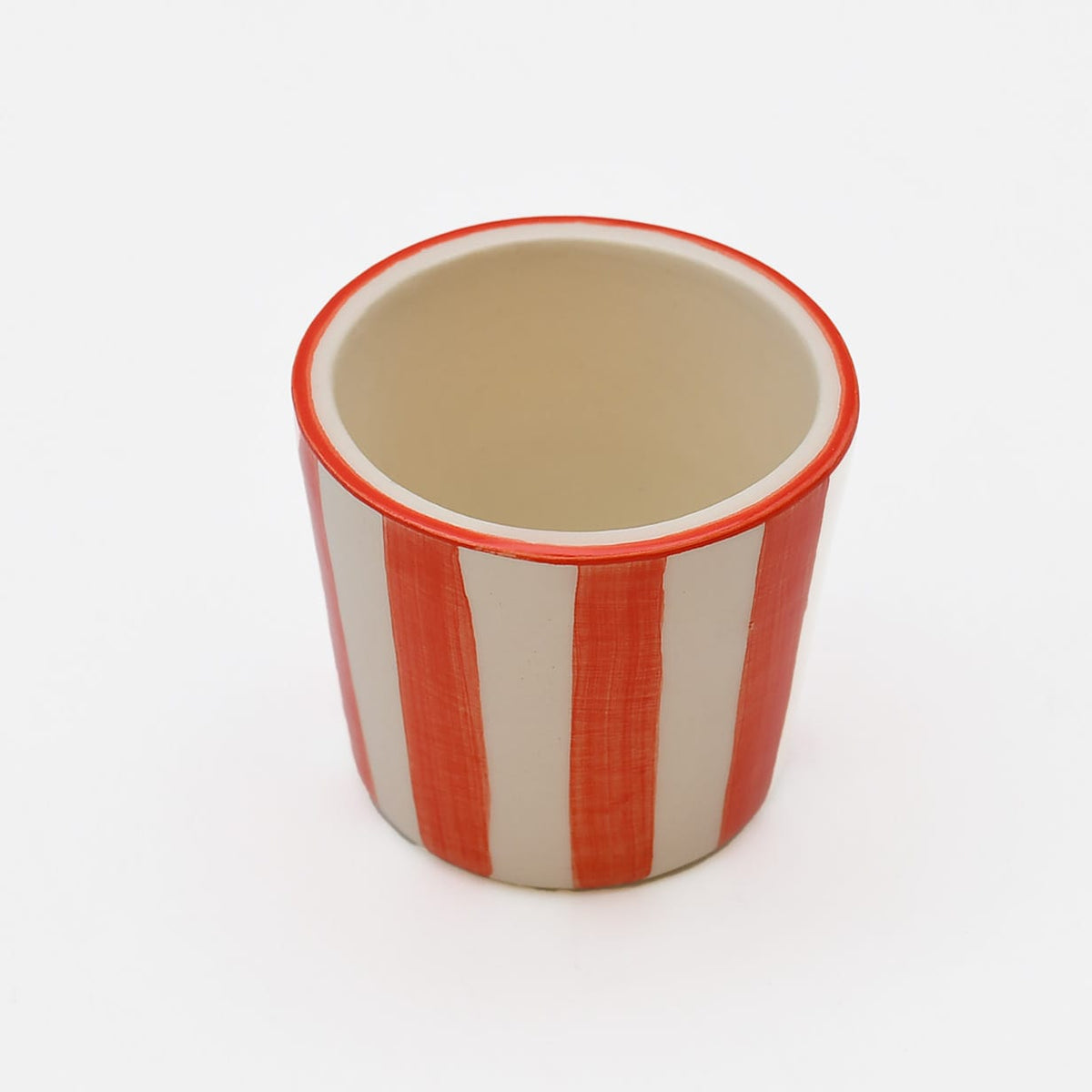 Tasse espresso Costa Nova artisanale rouge peinte main Tasse à espresso rayée "Costa Nova Mar" - Rouge