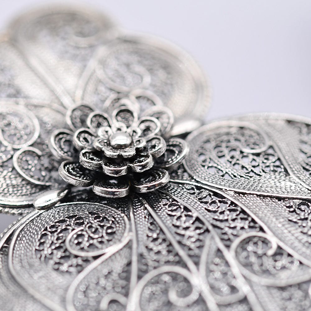 Boucles d'oreille Coeur de Viana en filigrane d'argent oxydé 6,5cm Coração de Viana I Boucles d'oreille en argent oxydé - 6,5cm