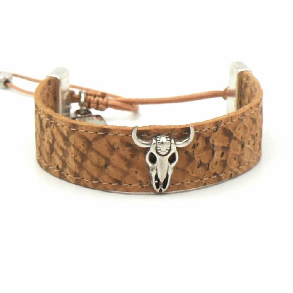 Beige cork bracelet beige 6- Bull silver