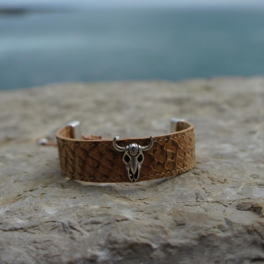 Beige cork bracelet beige 6- Bull silver