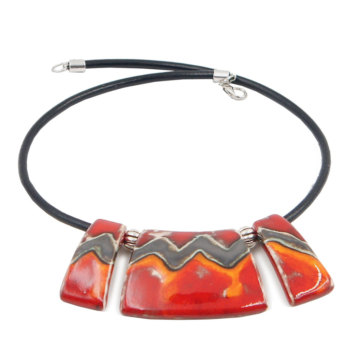 Ceramic and leather necklace "Vermelho"