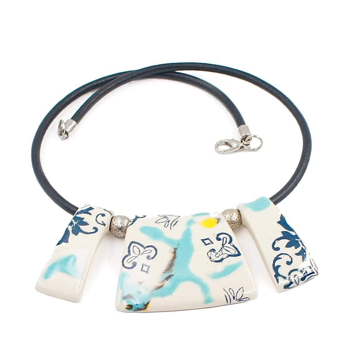 Azulejos Mar I Ceramic and leather necklace