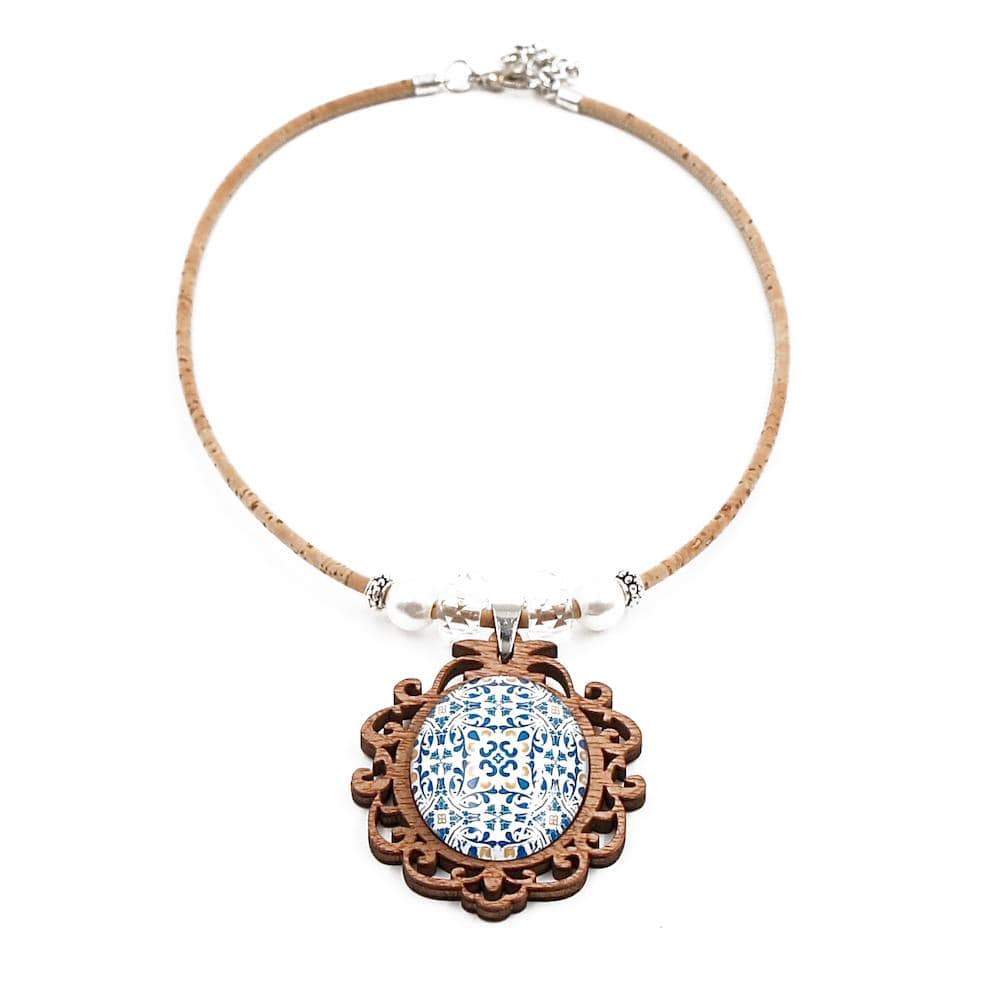 Collier en liège à pendentif Azulejos en bois