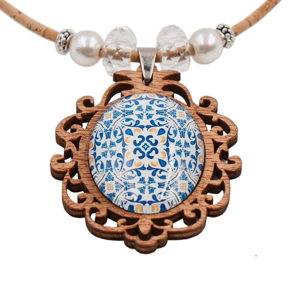 Collier en liège à pendentif Azulejos en bois