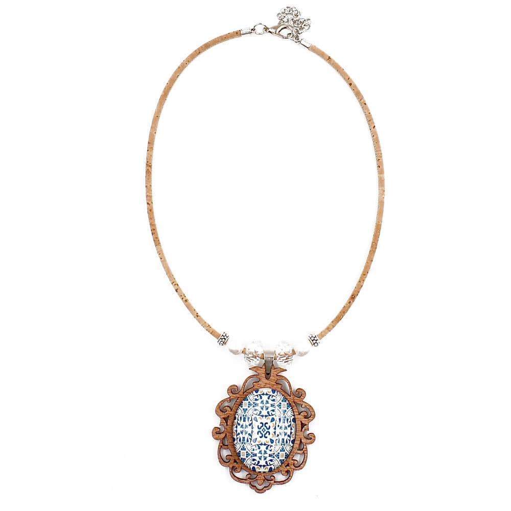 Collier en liège à pendentif Azulejos en bois
