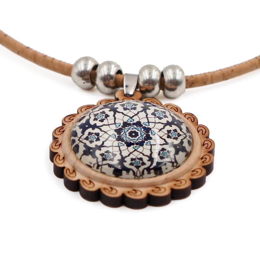 Collier en liège à pendentif Azulejos en bois