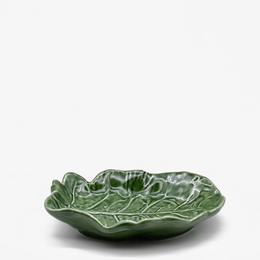 Petite assiette en en céramique en forme de feuille de chou - Verte