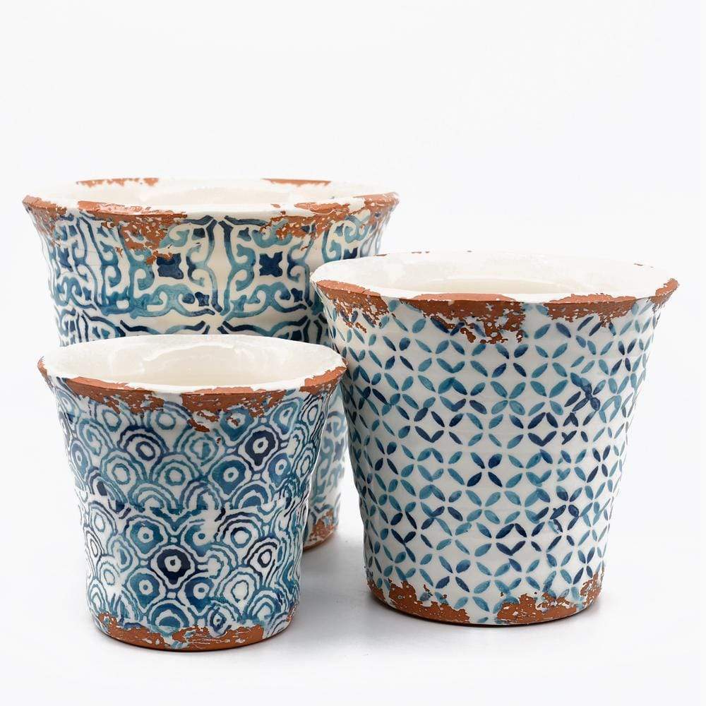 Ensemble de 3 cache pot en terre cuite vitrifiée "Alentejo"