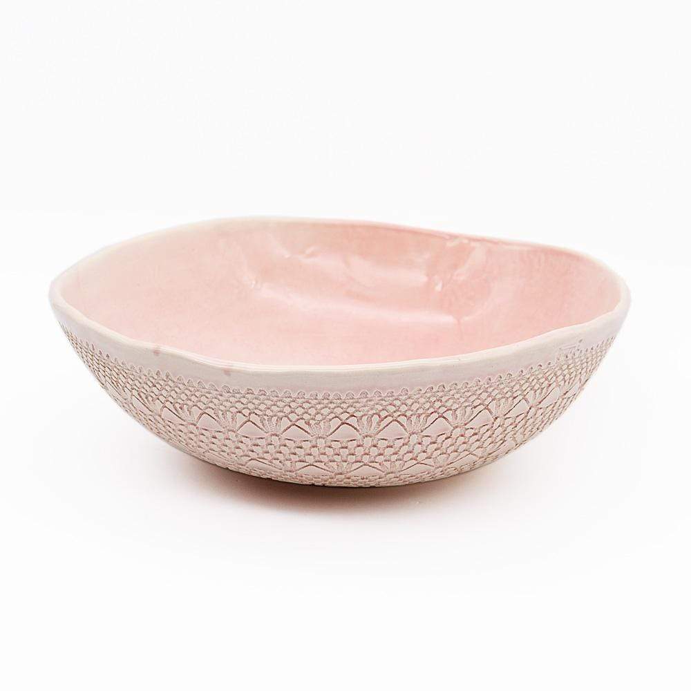 Grand saladier en céramique rose I Motifs dentelles portugaises Grand saladier "Carimbada" rose - 25 cm