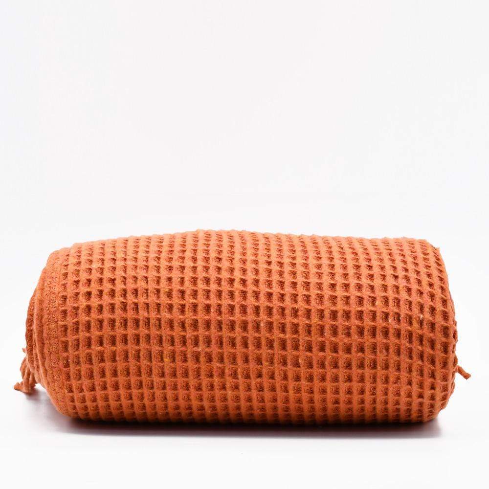 Plaid à franges en coton gaufré Orange Plaid à franges en coton gaufré 200x140 - Orange