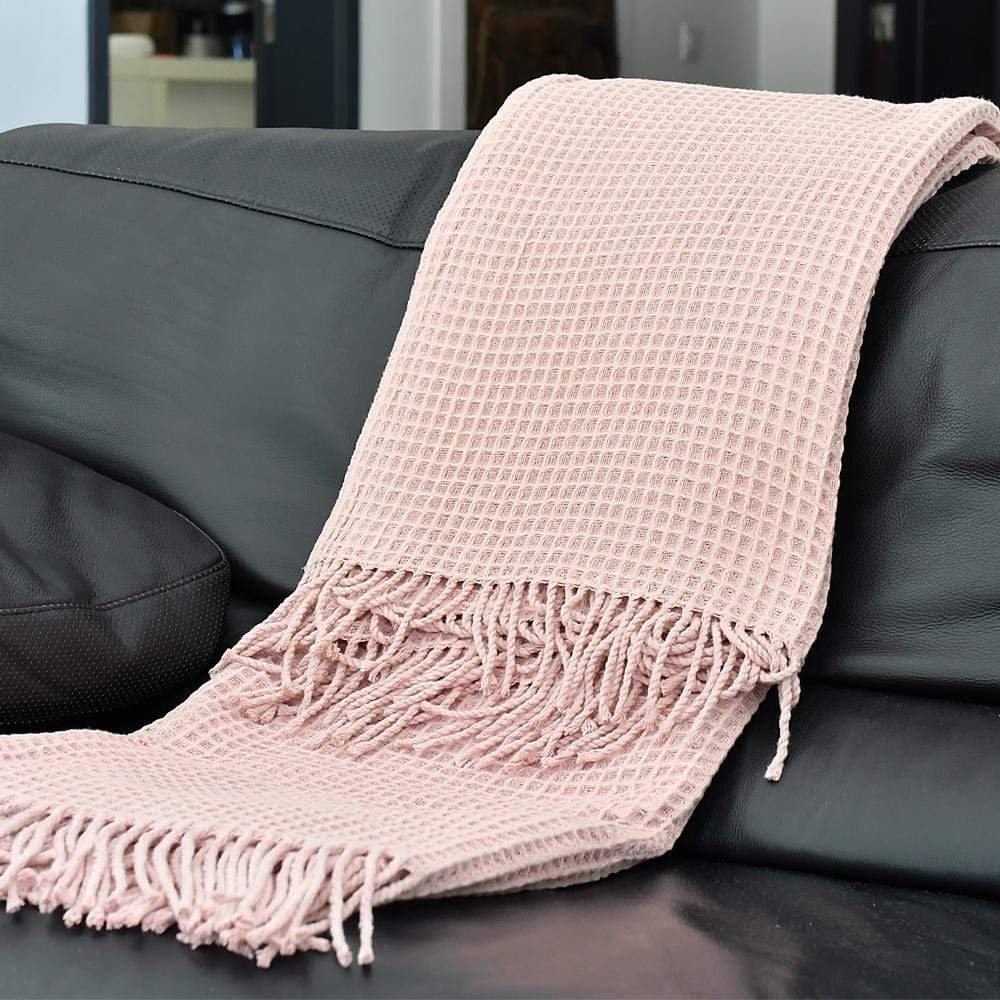 Plaid à franges en coton gaufré Rose Plaid à franges en coton gaufré 200x140 - Rose