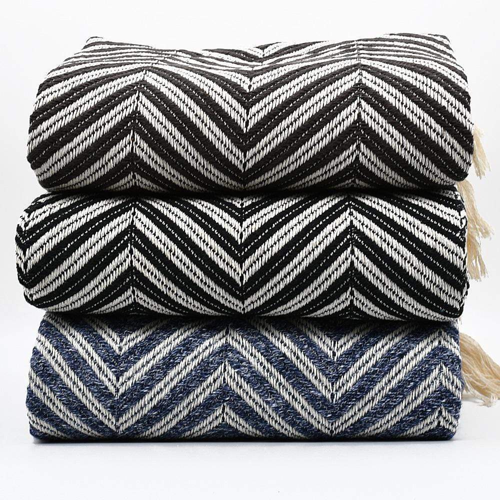 Plaid à franges en coton motifs chevrons marrons Plaid à franges en coton 200X135 - Marron