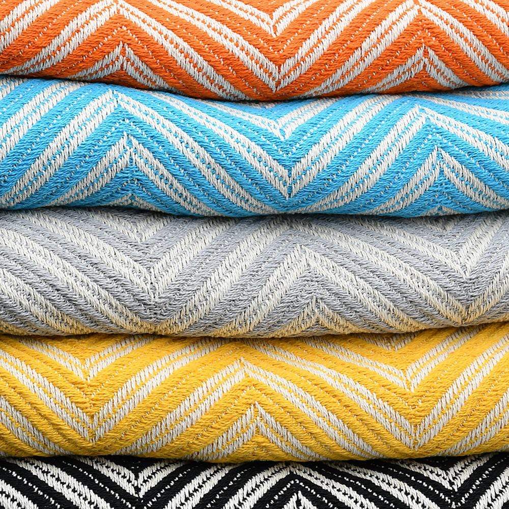 Plaid à franges en coton motifs chevrons orange Plaid à franges en coton 200X135 - Orange