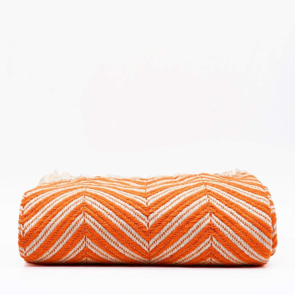 Plaid à franges en coton motifs chevrons orange Plaid "chevrons" à franges en coton 200X135 - Orange