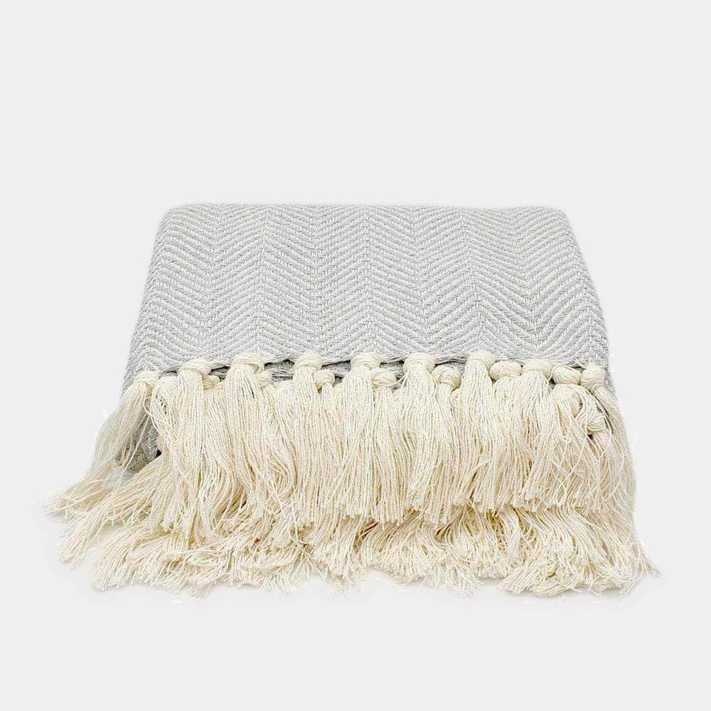 Plaid en coton Gris et Blanc cassé à chevrons