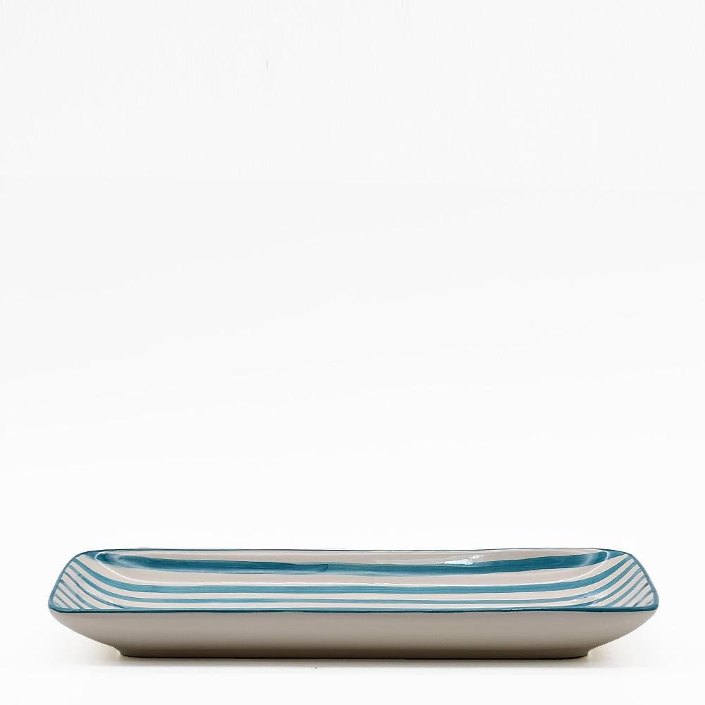 Plat de service rectangulaire turquoise et blanc Plat de service "Costa Nova Mar" - Turquoise