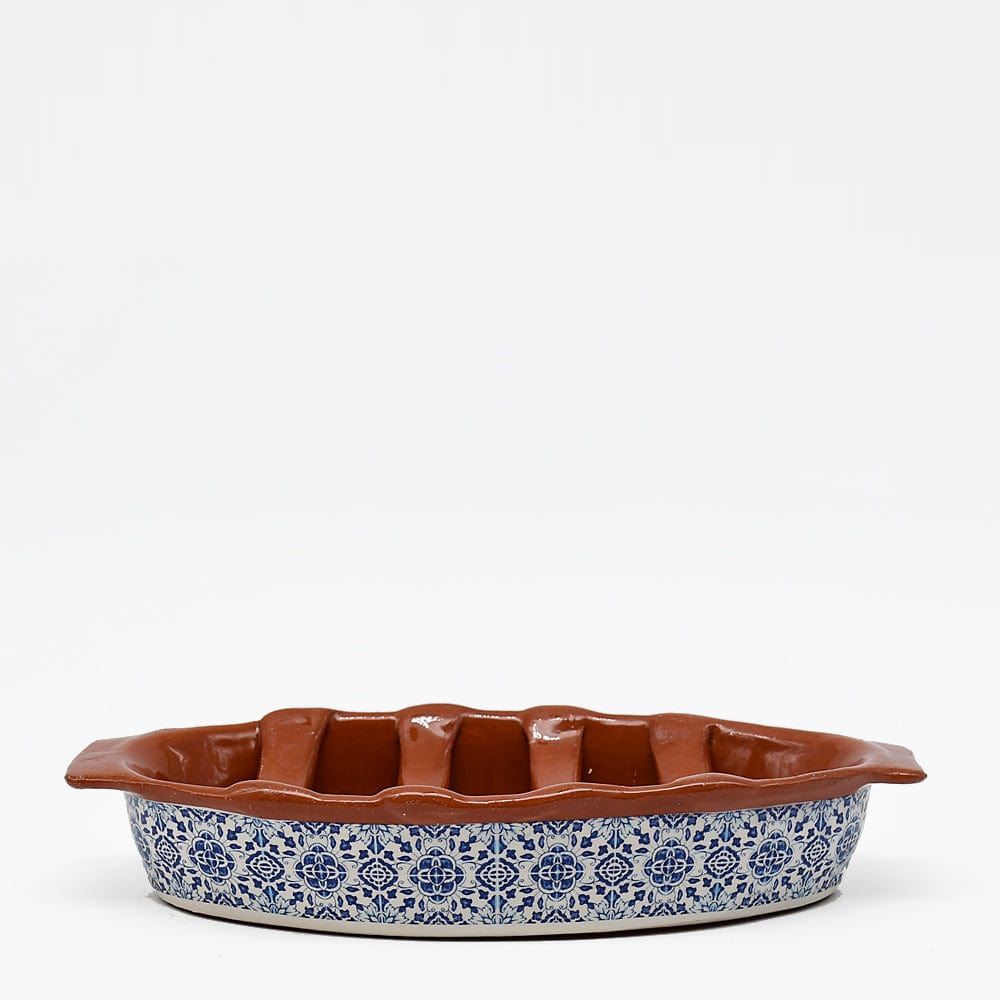 Plat en céramique traditionnel du Portugal I Jaune 28cm Grille chorizo "Azulejos"