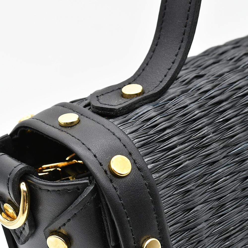 Sac à main en cuir et jonc noir I Tendance portugaise Sac en cuir et jonc 24cm - Noir