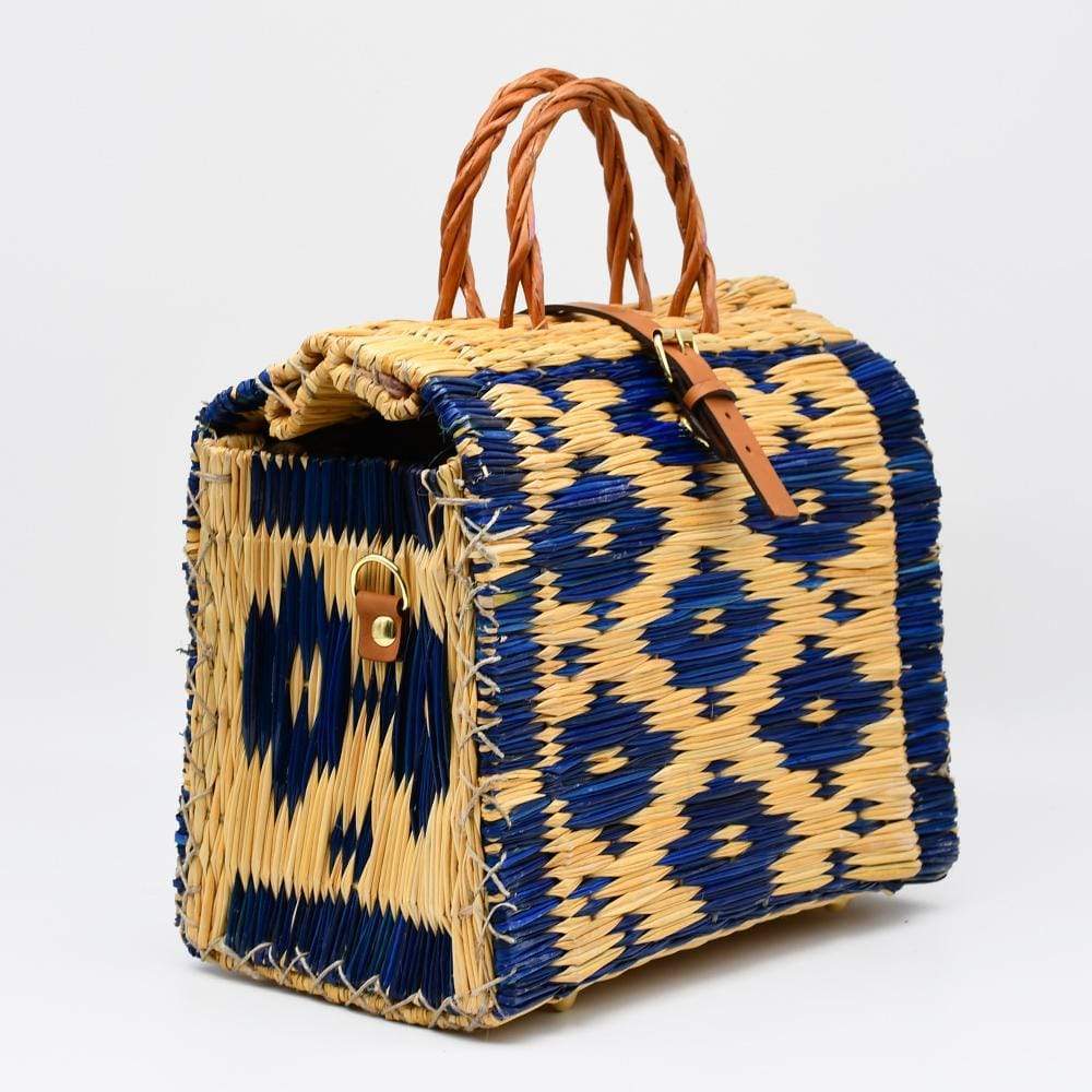 Reed Shopping Bag - 30cm - Blue & Natural
